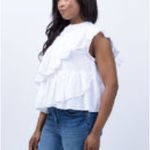 Cinq a Sept Elegant White Ruffle Top Size XL Photo 4