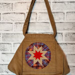 Tan Star‎ Patchwork Tote Bag corduroy, quilted handmade Photo 0