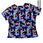 Disney Tinkerbell Scrub Top Medium Blue Butterflies RN Nurse Vet Tech C… Photo 6