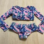 Floral Pink Blue Unbranded 2 Piece Swim Suit Long Sleeve XL Photo 0