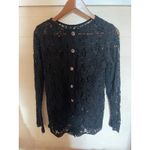 Free People  Crochet Knit Top Size XS Back Button Cardigan ROMANTIC Black Photo 2