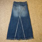 Mudd Vtg  Long Y2K Frayed Raw Bottom Hem Women's Blue Denim Jeans Skirt 90s Sz 0 Photo 1