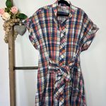 Finley‎ Newburyport Plaid Blue White Peach Shirt Dress Size Small Photo 1