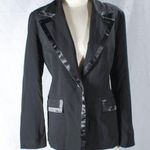 Classic Chic Glam Black Blazer Sateen Trim Size 14 Petite Elegant Formal Work Photo 0