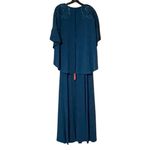 Sachin + Babi Size 8 NWT Moroccan Blue Crepe Embroidered Wren Cape Maxi Gown Photo 6