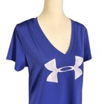 Under Armour Blue V-Neck Gray Camo Logo Active Athletic Short Sleeve Top Large Photo 4