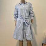 Lord & Taylor medium floral sequin collar belted shirt dress D1 1930 Blue Photo 11