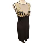 La Perla  sheer gold filigree appliqué chic Elegant Black fitted dress NYE LBD Photo 1