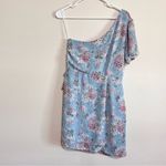 Lulus NWT  Way to Wow Dusty Blue‎ Floral One Shoulder Faux-Wrap Dress LARGE Photo 6