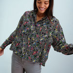 Essentiel Antwerp Wabie Ruffle Collar Shirt in Black White Multi Print Size 10 Photo 0