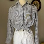 VINTAGE 1980s bedazzled jaguar pinstriped blouse Size L Photo 6