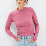 American Eagle WOMEN PINK LONG-SLEEVE PLUSH MOCK NECK SHIRT Photo 0