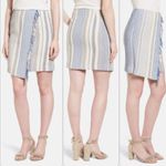 Halogen NWT Women Faux Wrap Skirt 4 Blue Ivory Textured Striped Fringe Office Photo 1