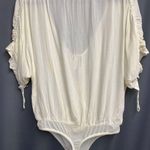 Free People  Bodysuit Womens Medium Ivory Cleo Draped Split Neck Short Sleeve B55 Photo 0