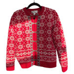 Petite Sophisticate Vintage Italian Merino Wool Red Fair Isle Nordic Cardigan Sweater Small Scandi Photo 0
