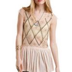 Free People  Holiday to India Peach Mesh Beaded Top Photo 2