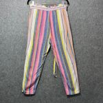 Abound  Linen Blend Striped Pants M Paperbag Waist Belted Pull On Casual Photo 5