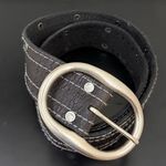 Lucky Brand  Black Crackle Leather Solid Brass Buckle Studded Unisex Belt Size 28 Photo 0