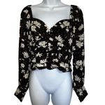 Lulus Chic Validation Black Floral Print Ruched Long Sleeve Top NWT Size Small Photo 2