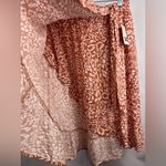 SO , Wrap Midi Skirt, Brown Pink Animal Print, Rayon, Boho Flowy Cottagecore Photo 2