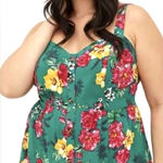 Torrid  Fit and Flare Green Floral Rayon‎ Slub Lace Up Back Tank Size 1X Photo 0