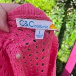 C&C California  100% Cotton Pink Open Knit Crochet Tie Front Cardigan Size Large Photo 3