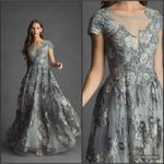 Mac Duggal 20294 Green Floral Embroidered Short Sleeve Gown Photo 1