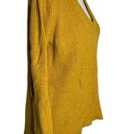 Cable Knit Pullover Sweater S Mustard Yellow V Neck Long Sleeve High Low 20PE Photo 2