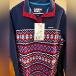 Lands' End New Womens Heritage Fleece Snap Red Navy Chevron Fairisle L 14/16 Size L Photo 3