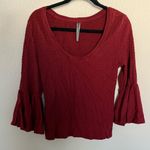 Anthropologie  Smocked Bell-Sleeve Top Shirt Blouse Wine Red Burgundy Medium Photo 3