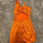 Lucy in the Sky Satin Jacquard One Shoulder Dress in Rust Photo 2