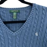 Ralph Lauren Lauren  Blue Cotton Cable Knit Ribbed Sweater Top Sz Medium Monogram Photo 2