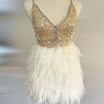 Custom chic wedding bachelorette homecoming prom dress w ostrich sequins ($675) White Size undefined Photo 0
