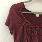 Coldwater Creek Top Maroon Ruffle Front Scoop Neck Short Sleeve Sz S EUC Photo 2