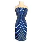 The Limited  Blue Black Art Deco Strapless Art Geo Blouson Mini Dress Size 8 Photo 2