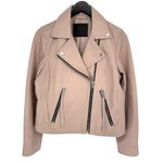 All Saints 8 Dalby Slim-Fit Leather Biker Jacket Misty Pink Zipper Moto Boho Photo 2