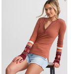 Free People NWT We The Free Mikah Notch Neck Thermal Top Long Sleeve Henley Med Photo 11