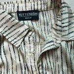 Kittenish  Stumbling Oversized Long Sleeve Cream And Animal Print Button Up Top M Photo 1