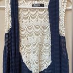 Vintage Miss Kelly 1999 Women’s Navy Blue White Crotchet Sheer Sleeveless Vest S Photo 5