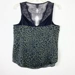 EXPRESS NWT Army Green Black Leopard Animal Print Lace Trim Sleeveless Blouse M Photo 1