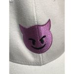 Lucky Emoji White Cap Purple Devil Emoji Embroidery Adjustable Strapback Hat NWT Photo 1