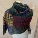 Houndstooth Colorful Sheer Square Fringe Scarf 45” x 45” EUC OS Green Photo 3