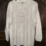 Oleg Cassini VTG Cassini Women's Sweater White Headed Rhinestones Pearls Sz L Photo 0