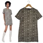 ZARA Woman Snakeskin Textured Short Sleeve Round Neck Shift Dress Brown XS Photo 1