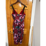 Fame and Partners Floral Midi Dress Red Pink Green Black Straps Size 4 Photo 4