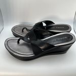 Marc Fisher Marc‎ Fisher Thong Wedge Sandals Black Leather Elastic Size 9.5M Women's Photo 6