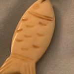 24” Necklace Stone Carved Fish Pendant 2” H X .75” W Beaded Black Cord Rope Photo 3