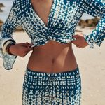 ZARA XS Tie-Dye Twist Front Crop Top Long Sleeve Boho Beachwear Blue White NWT Photo 0