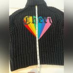 Zadig & Voltaire Zadig Voltaire Black Chunky Knit Zip Up Sweater Cheri Rainbow Heart Back Cozy Photo 9