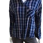 Sanctuary  Plaid Button Down Shirt with Tie Back Blue Pink Women's Size Medium Photo 0
